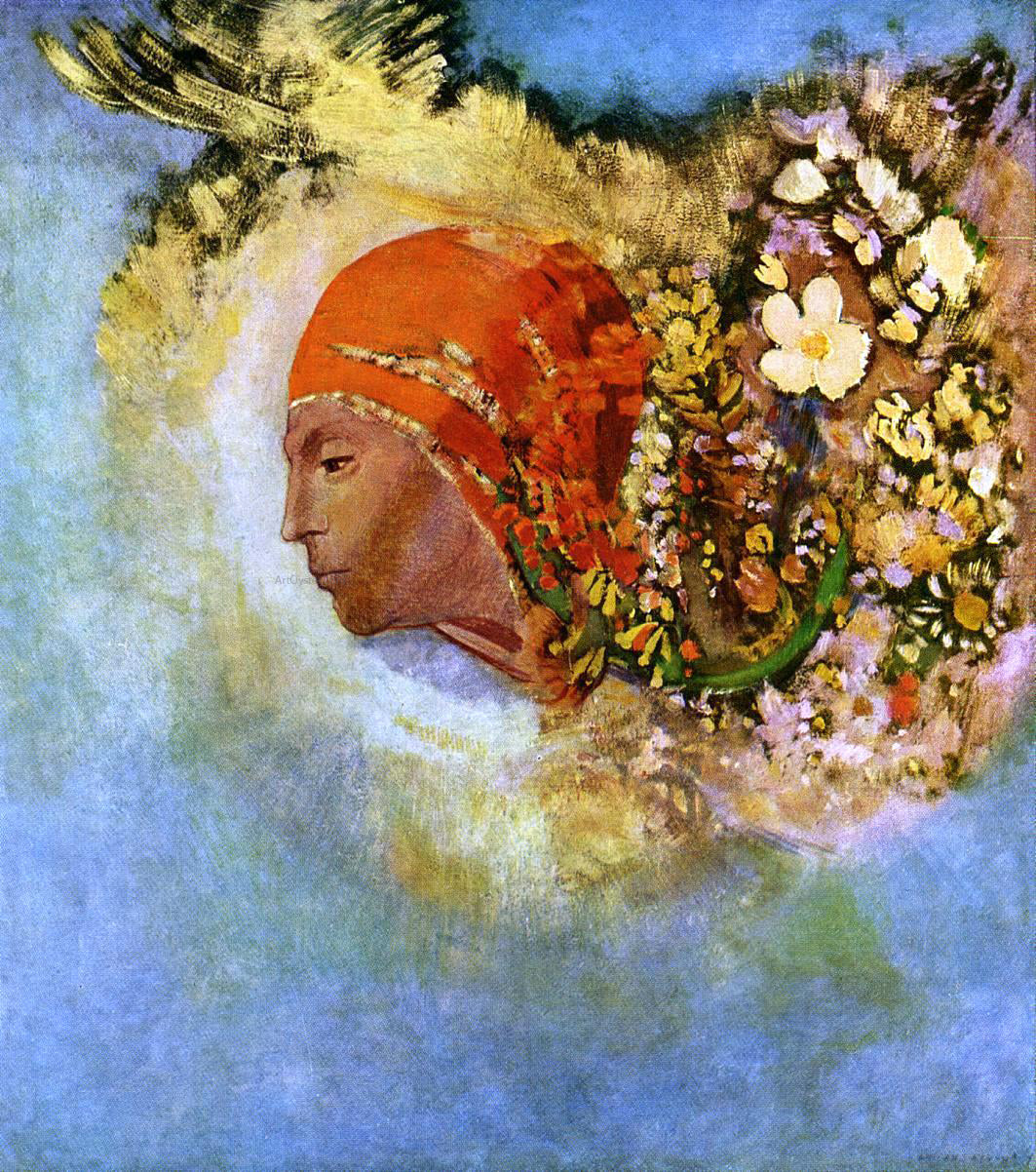 Odilon Redon Head with Flowers - Hand Painted Oil Painting