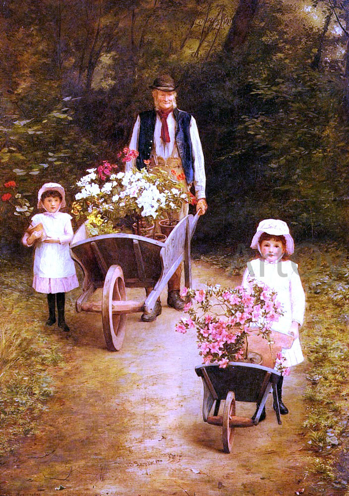 Mary Hayllar A Helping Gardener - Hand Painted Oil Painting