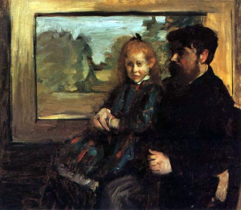 Edgar Degas Henri Rouart and His Daughter Helene - Hand Painted Oil Painting