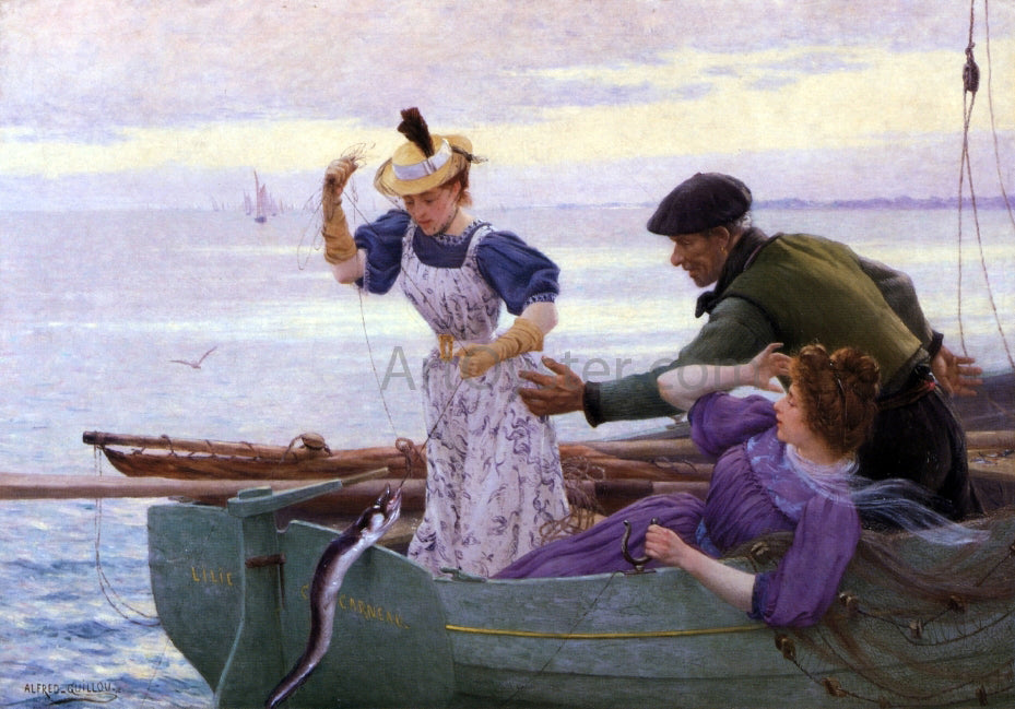 Alfred Guillou Her First Catch - Hand Painted Oil Painting