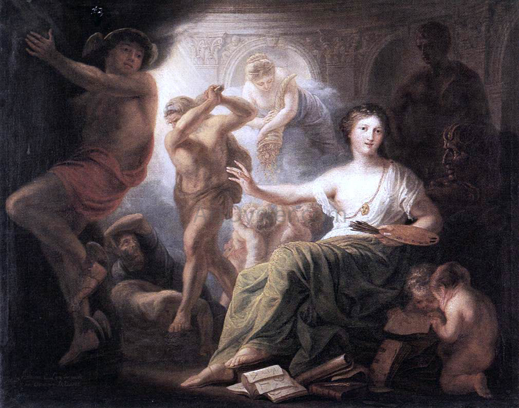 Andries Cornelis Lens Hercules Protects Painting from Ignorance and Envy - Hand Painted Oil Painting