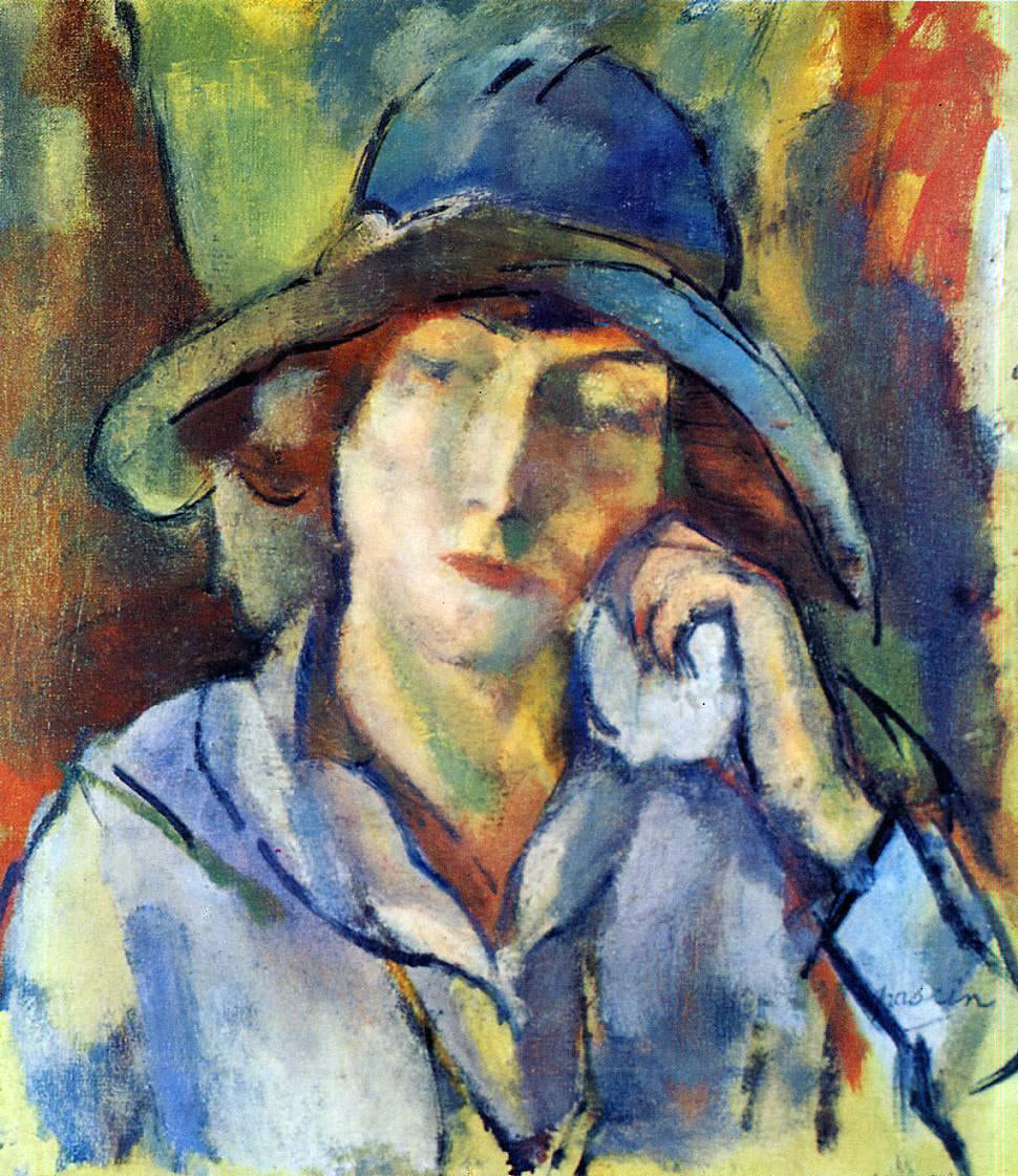 Jules Pascin Hermine in a Blue Hat - Hand Painted Oil Painting