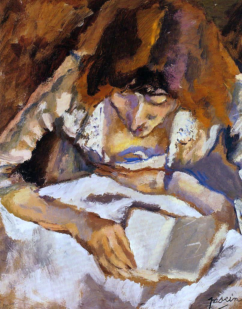 Jules Pascin Hermine Reading - Hand Painted Oil Painting