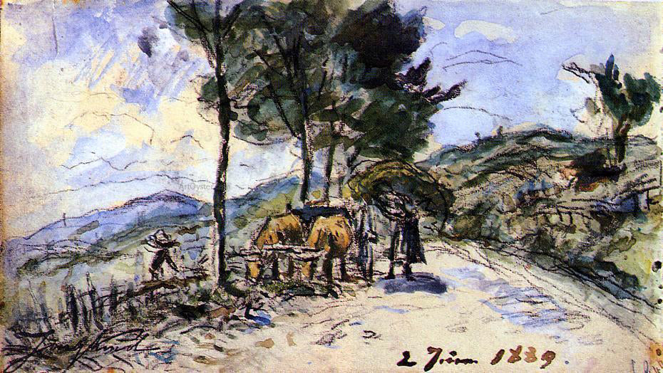 Johan Barthold Jongkind Hitch of Bulls on the Road - Hand Painted Oil Painting