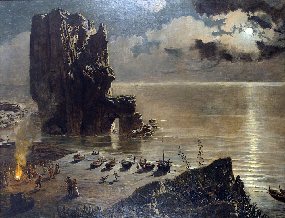 Antonio Munoz Degrain Hoguera en la Playa - Hand Painted Oil Painting