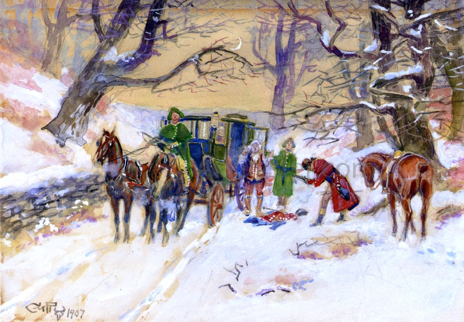  Charles Marion Russell Holdup on the Boston Road - Hand Painted Oil Painting