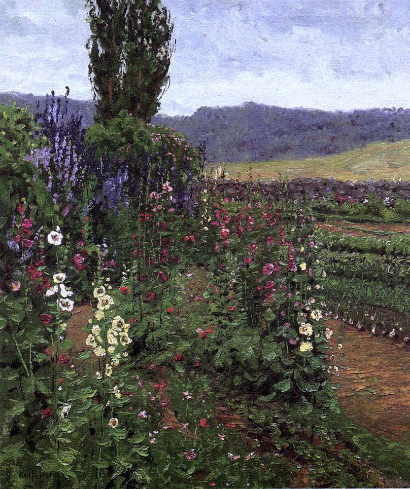 Ben Foster Hollyhock Path - Hand Painted Oil Painting