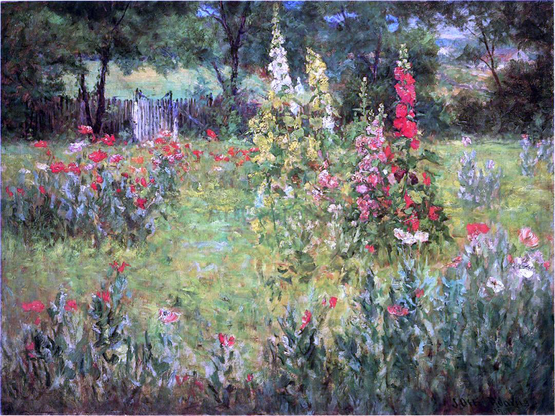 John Ottis Adams Hollyhocks and Poppies - The Hermitage - Hand Painted Oil Painting
