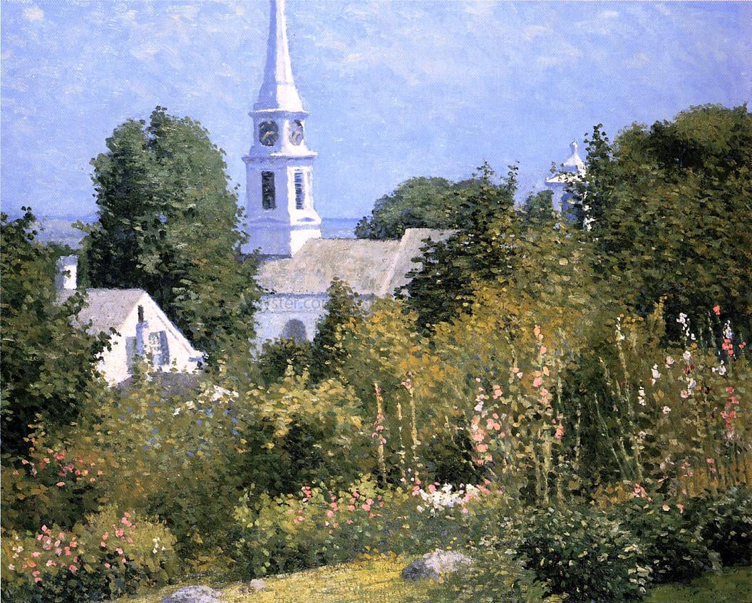  John Joseph Enneking Hollyhocks Garden, Mystic, Connecticut - Hand Painted Oil Painting