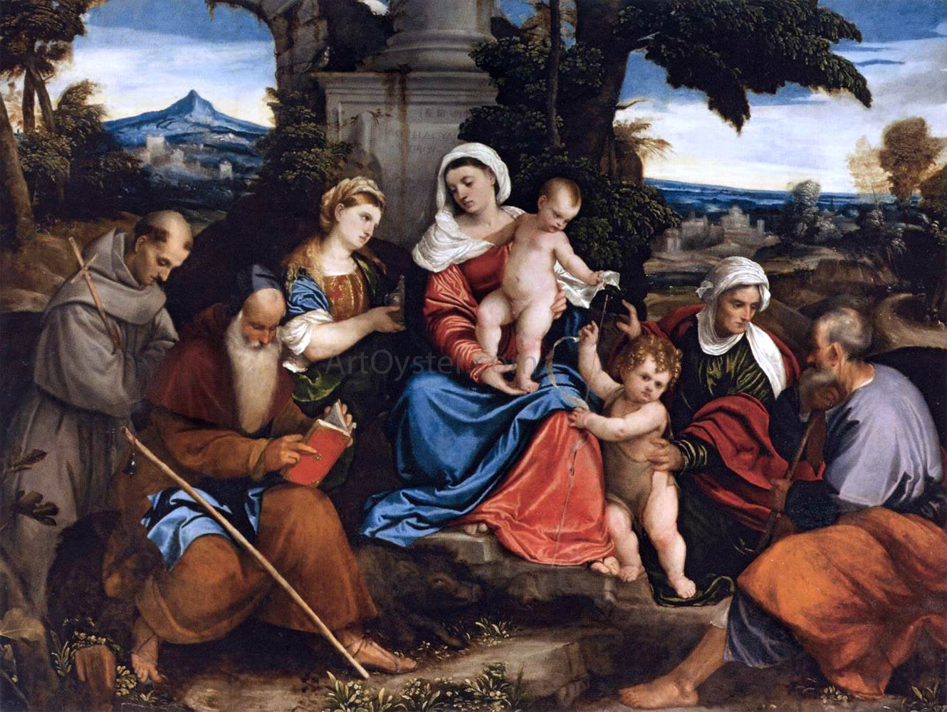 Bonifazio Veronese Holy Family with Saints - Hand Painted Oil Painting