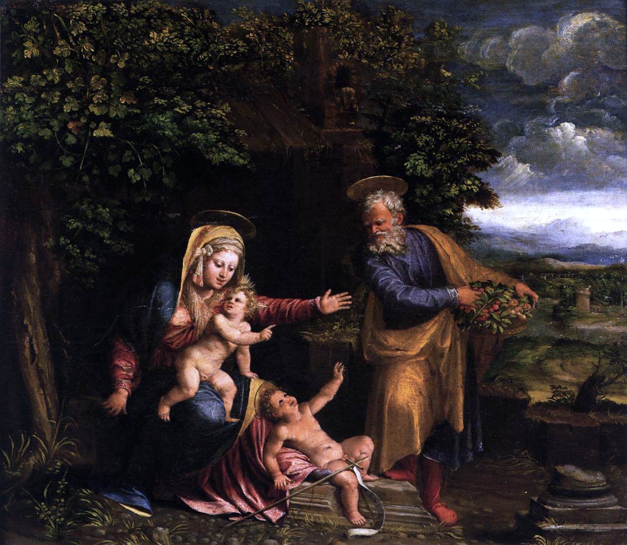 Battista Dossi Holy Family with the Young St John the Baptist - Hand Painted Oil Painting