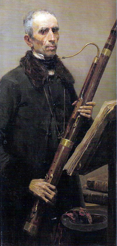 Jose Benlliure Gil Hombre tocando el Fagot - Hand Painted Oil Painting