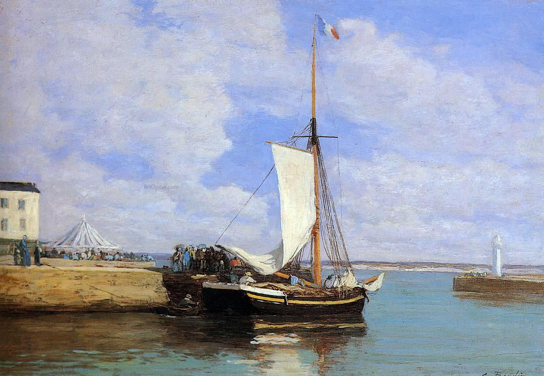 Eugene-Louis Boudin Honfleur, the Port, Docked Sailboat - Hand Painted Oil Painting