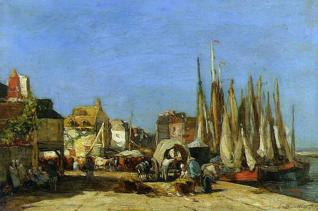 Eugene-Louis Boudin Honfleur, the Quarantine Dock and the Cattle Market - Hand Painted Oil Painting