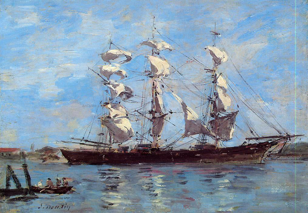 Eugene-Louis Boudin Honfleur, Three Master in Port - Hand Painted Oil Painting