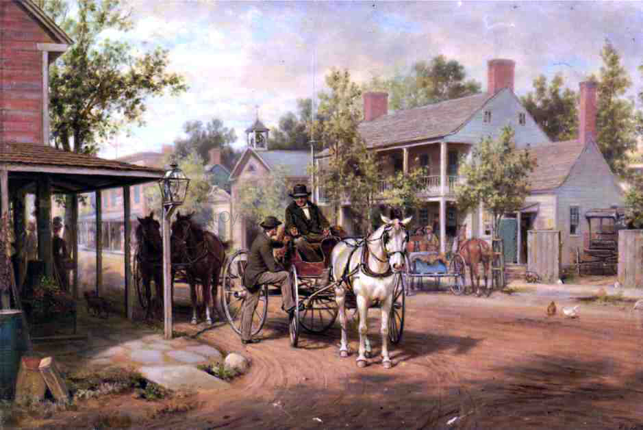 Edward Lamson Henry Horse and Buggy on Main Street - Hand Painted Oil Painting