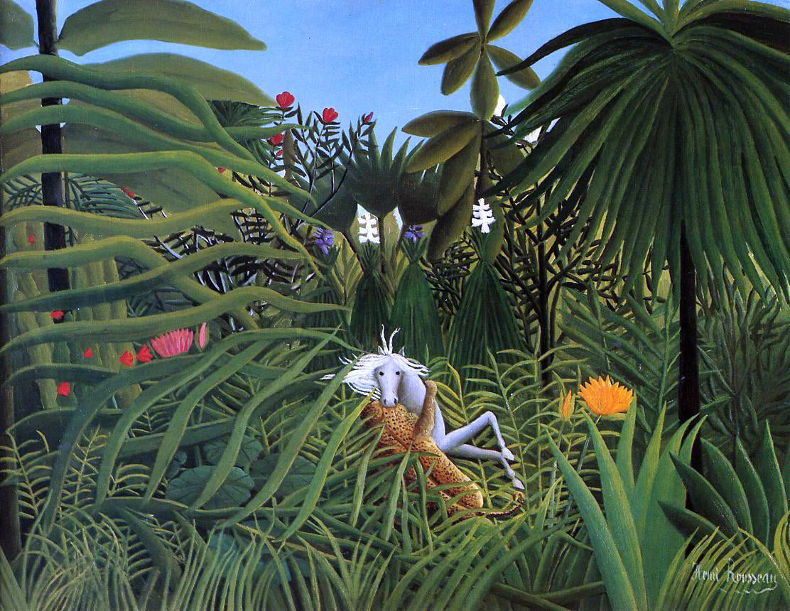 Henri Rousseau Horse Attacked by a Jaguar - Hand Painted Oil Painting