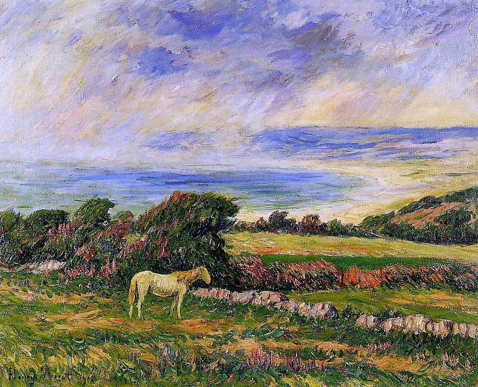 Henri Moret Horse in a Meadow - Hand Painted Oil Painting