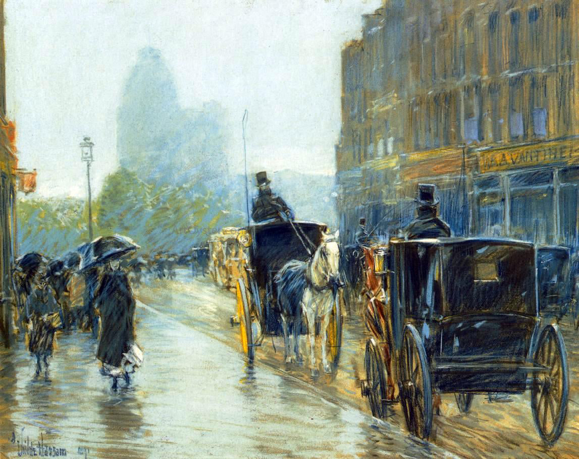 Frederick Childe Hassam A Horse-Drawn Cab at Evening, New York - Hand Painted Oil Painting