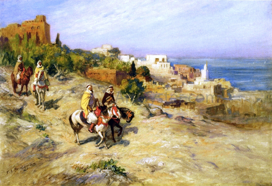 Frederick Arthur Bridgeman Horsemen on a Coastal Path, Algiers - Hand Painted Oil Painting