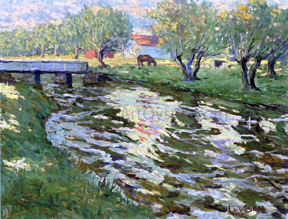  Ernest Lawson Horses Grazing by a Stream - Hand Painted Oil Painting