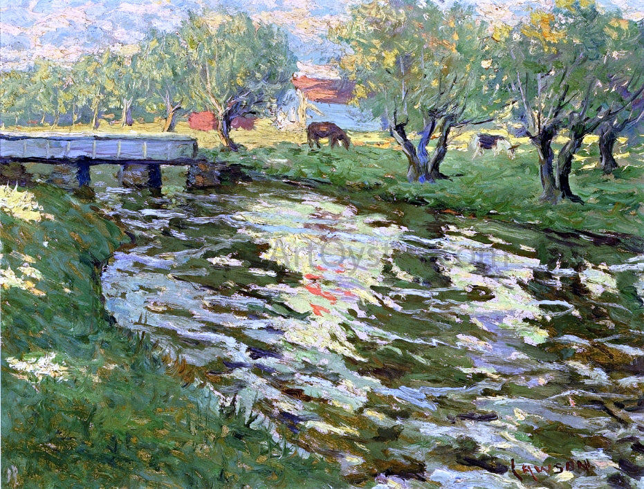 Ernest Lawson Horses Grazing by a Stream - Hand Painted Oil Painting