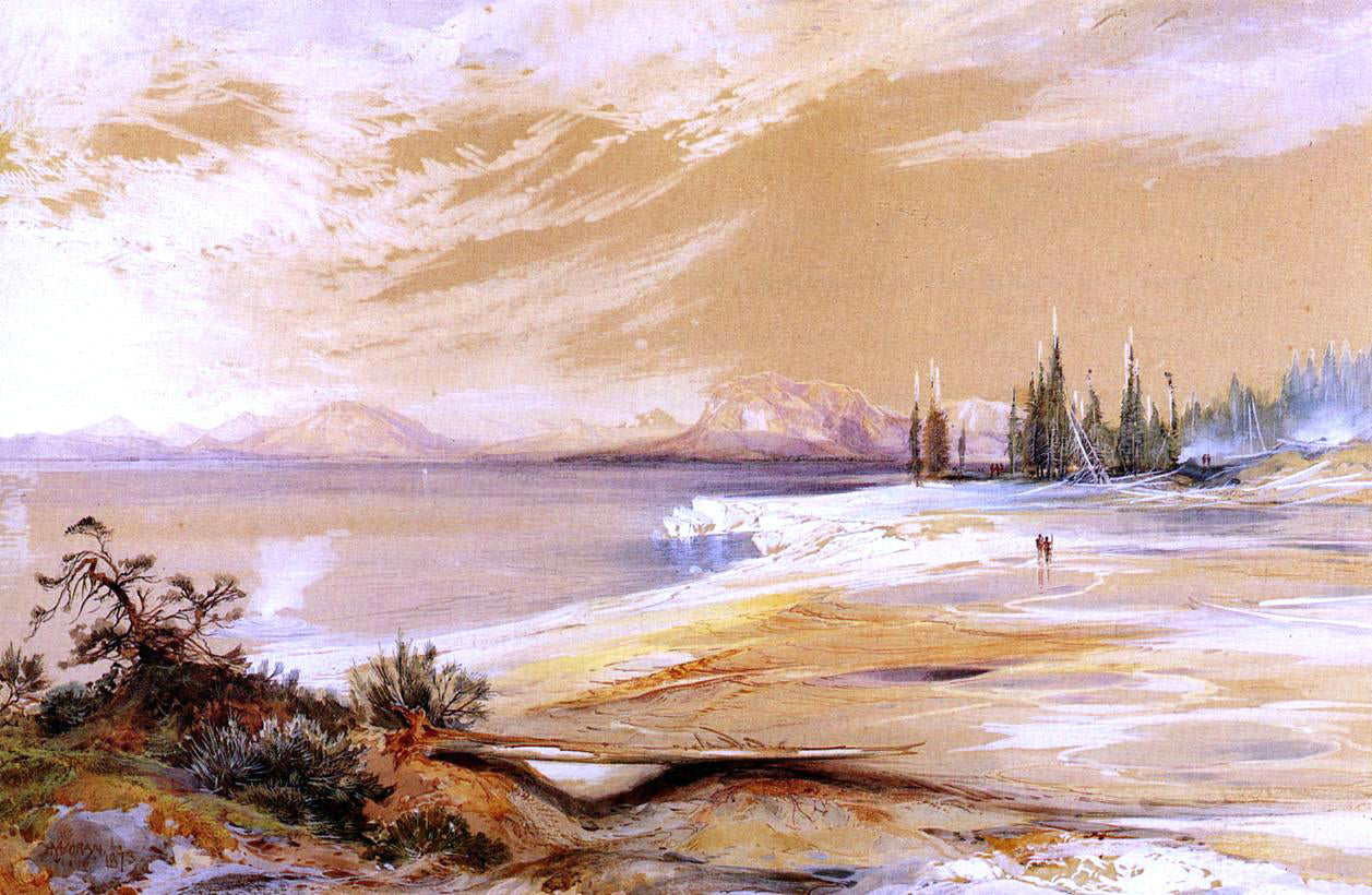 Thomas Moran Hot Springs on the Shore of Yellowstone Lake - Hand Painted Oil Painting
