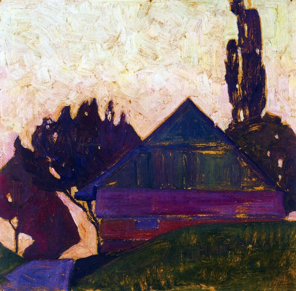 Egon Schiele House Between Trees I - Hand Painted Oil Painting