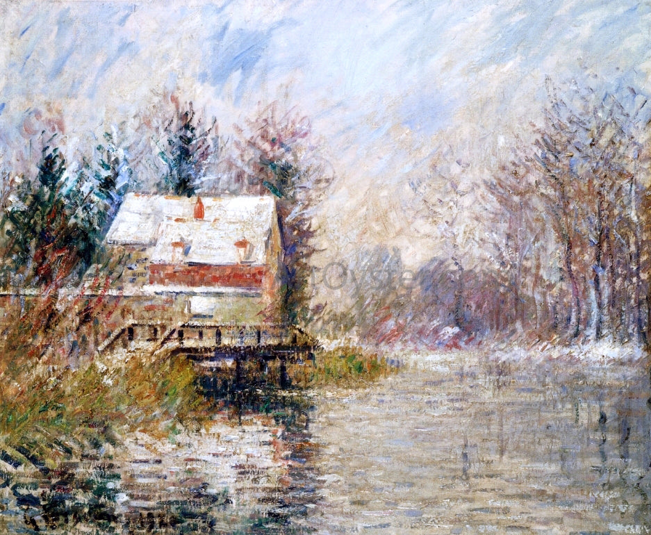Gustave Loiseau House by the Water, Snow Effect - Hand Painted Oil Painting