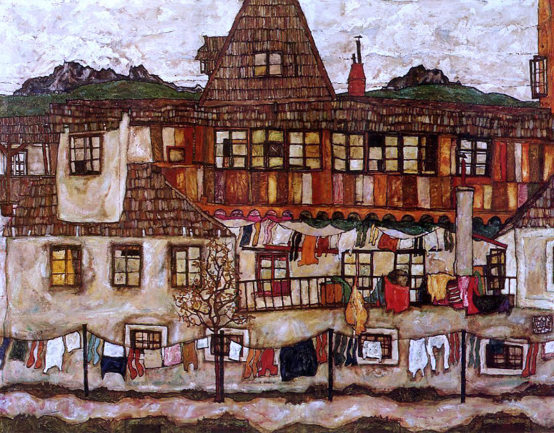Egon Schiele House with Drying Laundry - Hand Painted Oil Painting