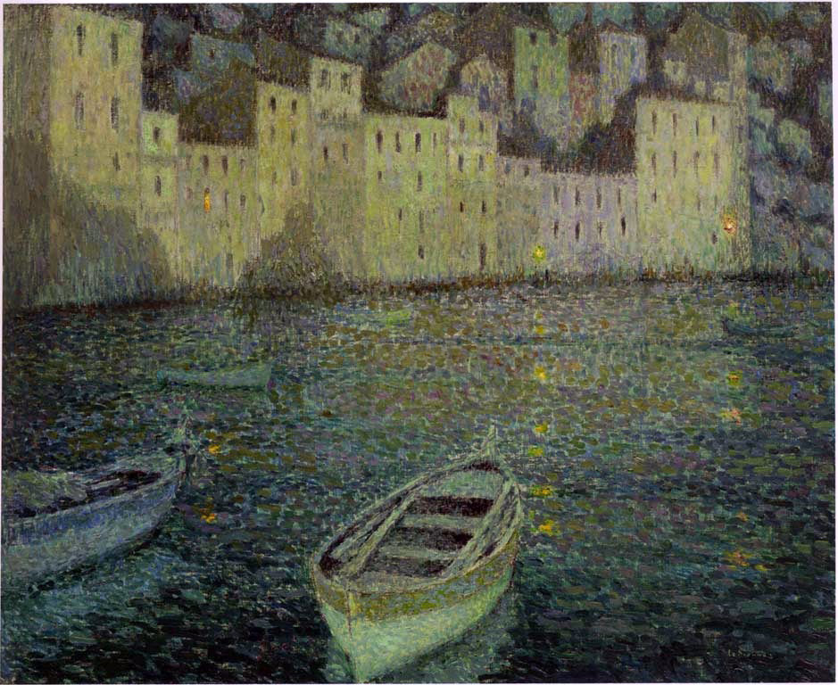 Henri Le Sidaner Houses by the Port in a full moon - Hand Painted Oil Painting