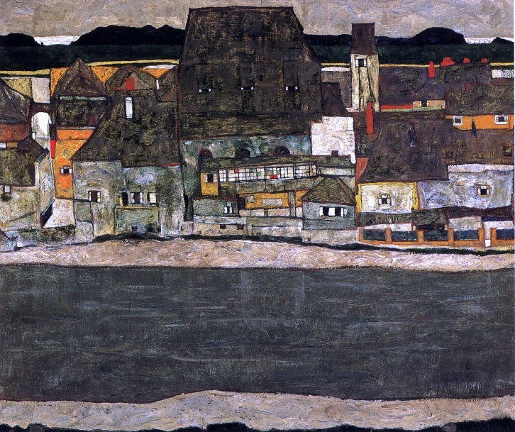 Egon Schiele Houses by the River II (also known as The Old City II) - Hand Painted Oil Painting