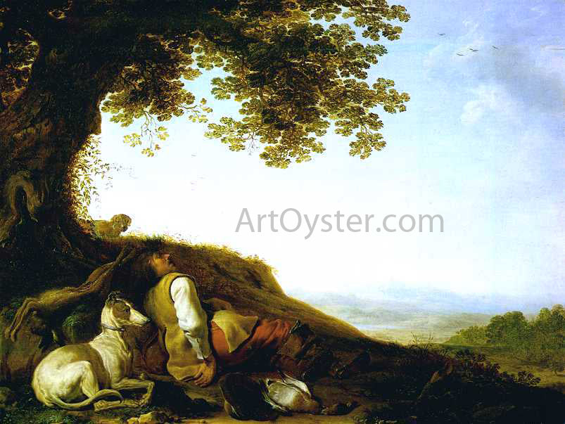 Herman Saftleven Hunter Sleeping on a Hillside - Hand Painted Oil Painting