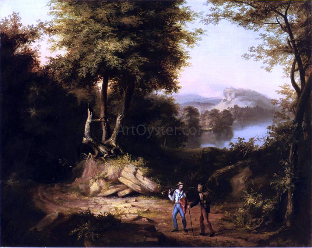 Alvan Fisher Hunters in a Landscape - Hand Painted Oil Painting