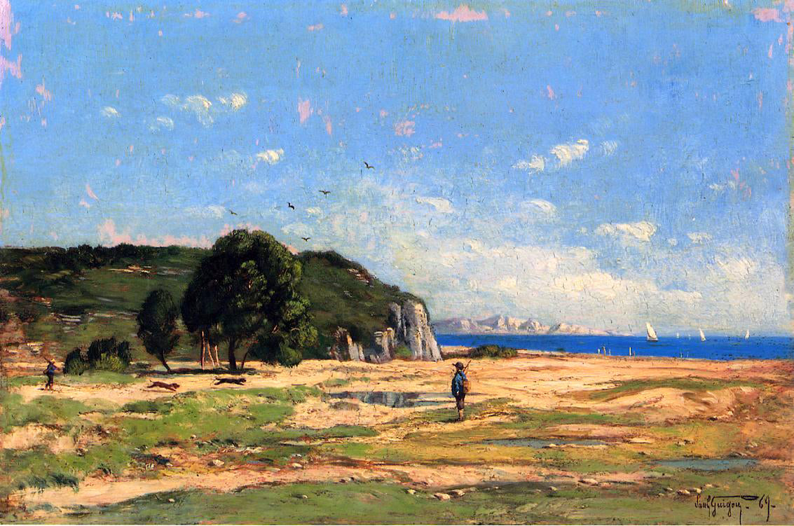 Paul-Camille Guigou Hunters near the Coast of Marseille - Hand Painted Oil Painting