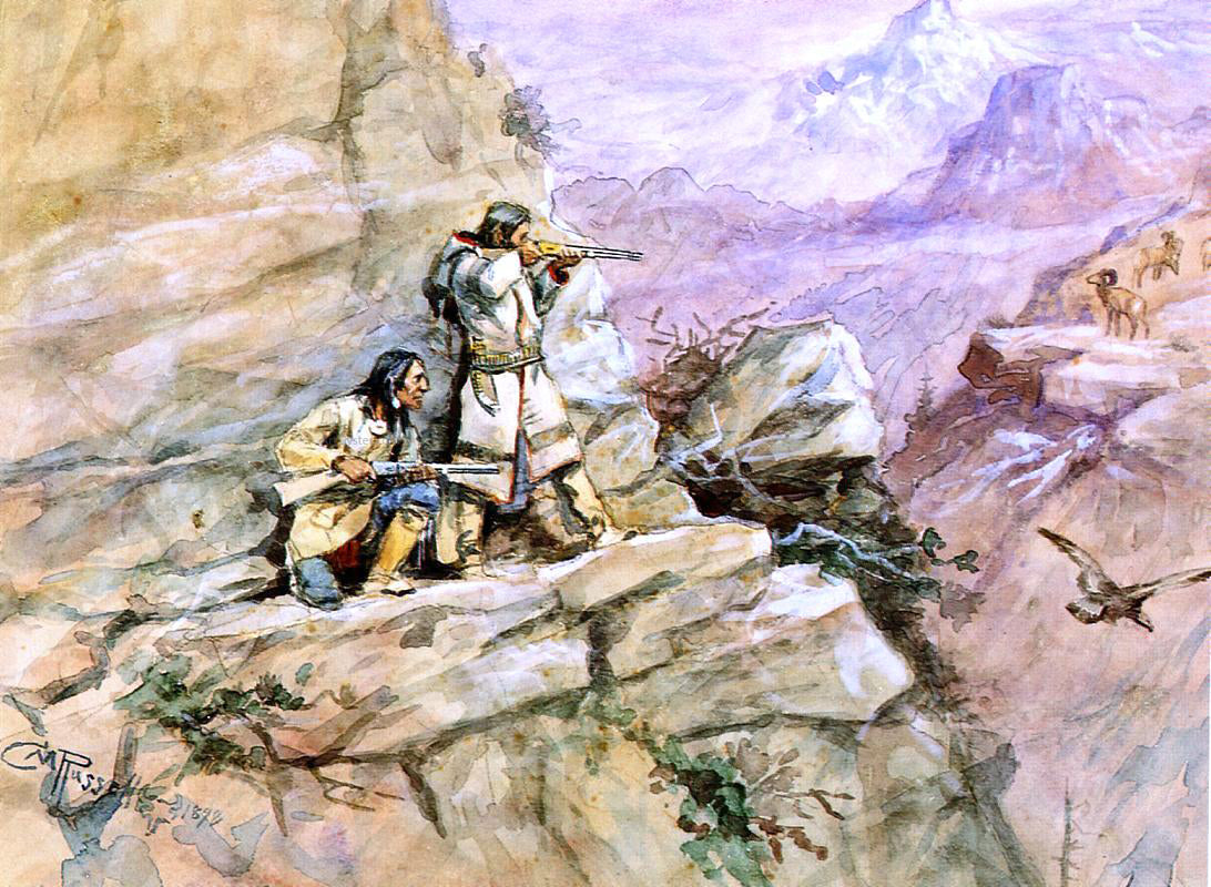 Charles Marion Russell Hunting Big Horn Sheep - Hand Painted Oil Painting