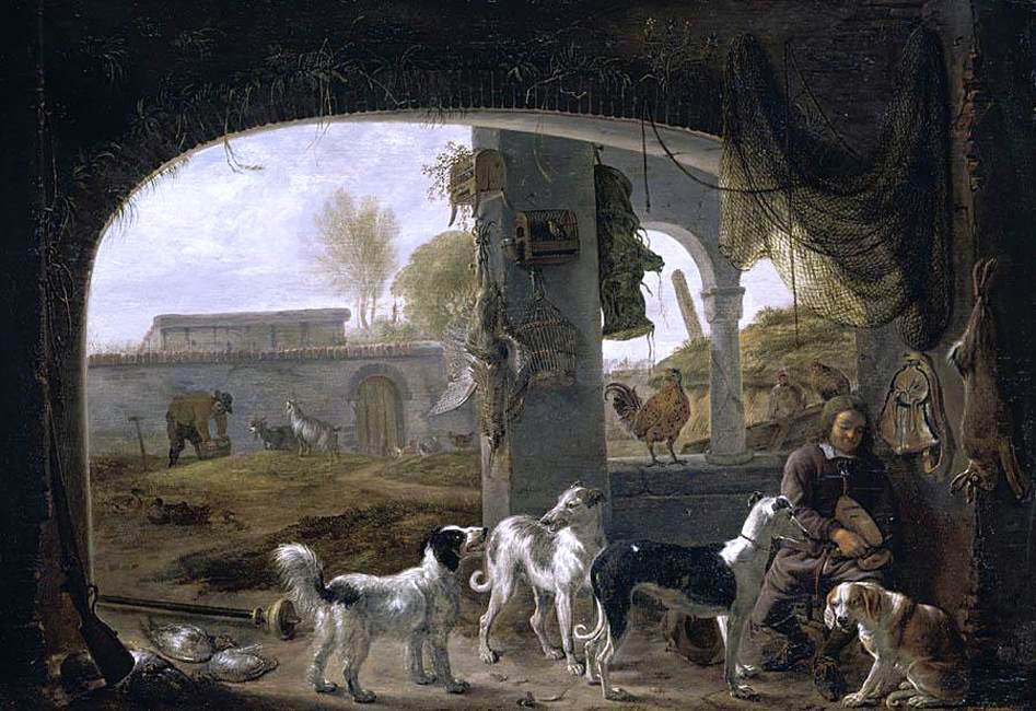 Cornelis Saftleven Huntsman Feeding His Dogs - Hand Painted Oil Painting