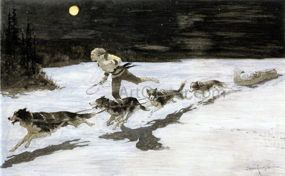 Frederic Remington Huskie Dogs on the Frozen Highway (also known as Talking Musquash) - Hand Painted Oil Painting