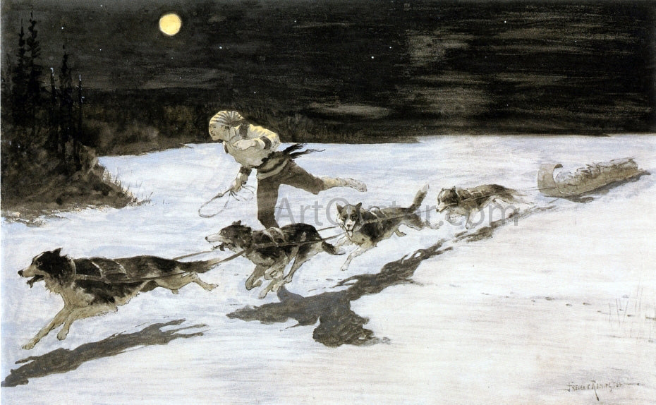  Frederic Remington Huskie Dogs on the Frozen Highway (also known as Talking Musquash) - Hand Painted Oil Painting