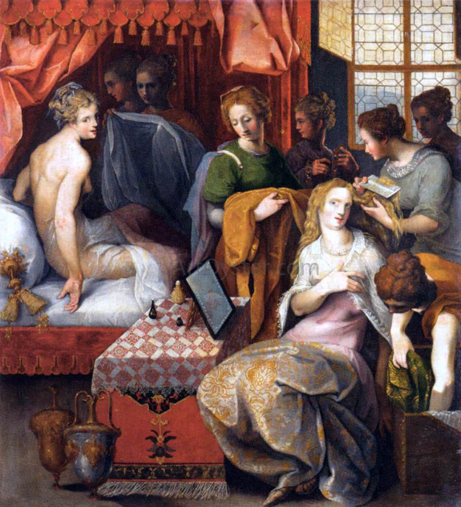 Toussaint Dubreuil Hyanthe and Clymene at their Toilette - Hand Painted Oil Painting
