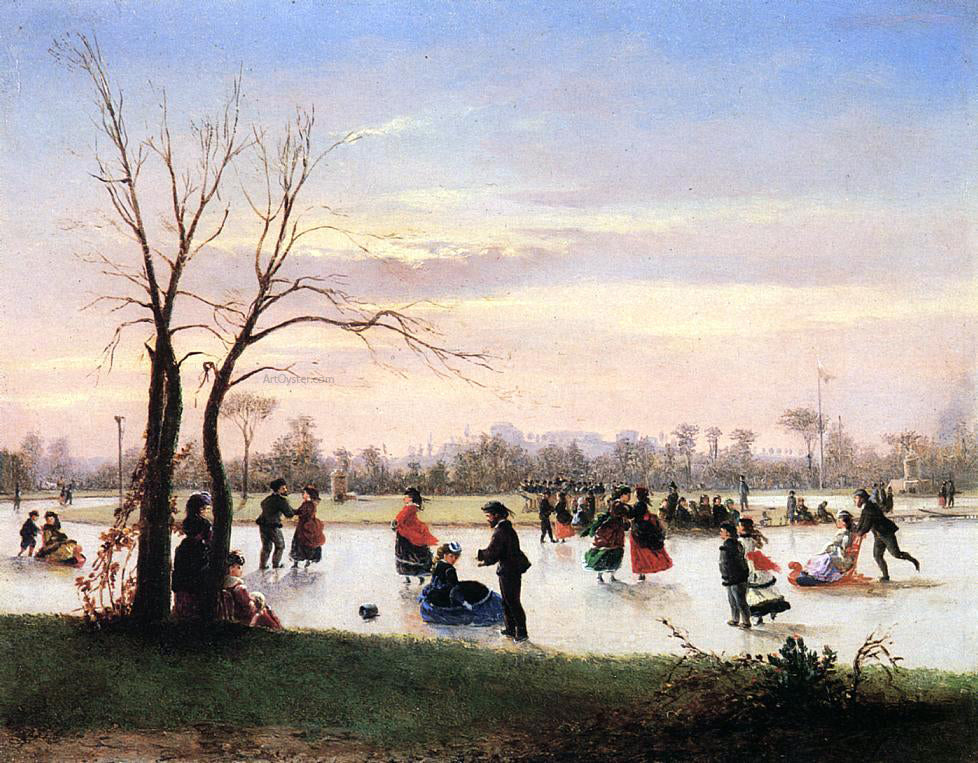 Conrad Wise Chapman Ice Skating at Twilight - Hand Painted Oil Painting
