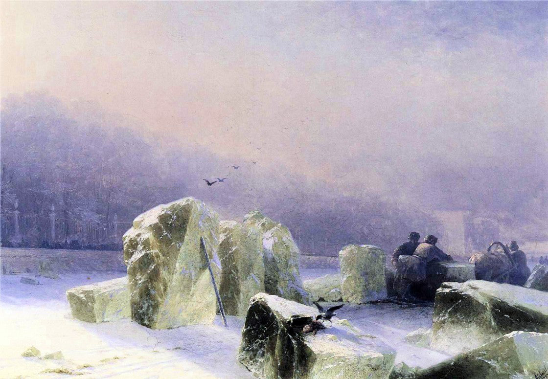 Ivan Constantinovich Aivazovsky Ice-Breakers on the Frozen Neva in St. Petersburg - Hand Painted Oil Painting