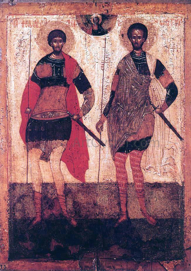  Unknown Painters Masters Icon of St Theodore Stratilates and St Theodore Tyron - Hand Painted Oil Painting