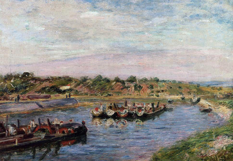 Alfred Sisley Idle Barges on the Loing Canal at Saint-Mammes - Hand Painted Oil Painting
