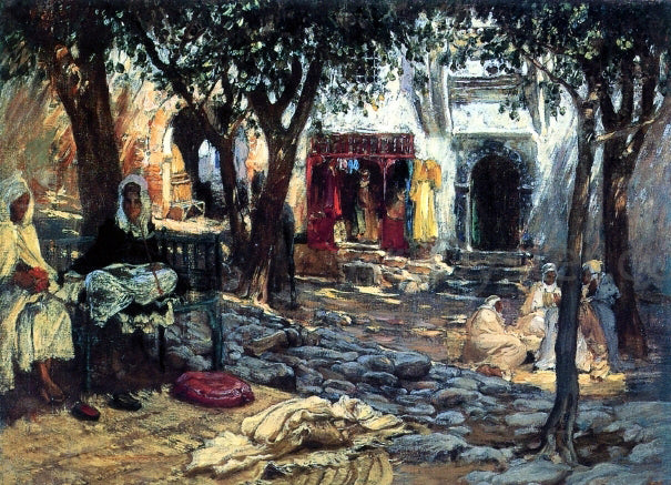 Frederick Arthur Bridgeman Idle Moments: An Arab Courtyard - Hand Painted Oil Painting