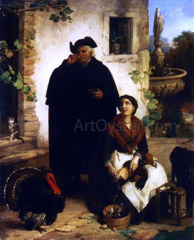Angelo Inganni Il Parroco e la Perpetua - Hand Painted Oil Painting