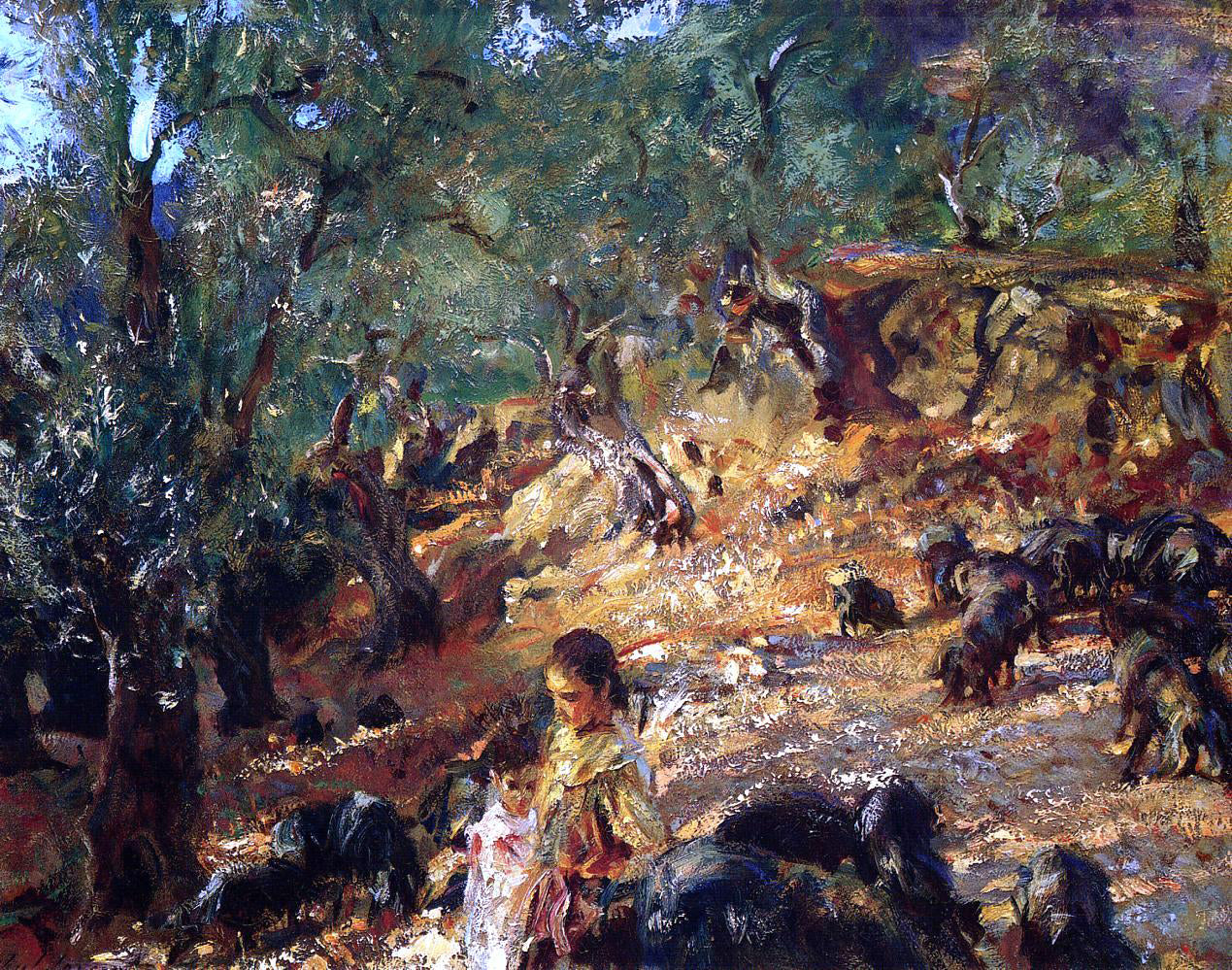 John Singer Sargent Ilex Wood at Majorca with Blue Pigs - Hand Painted Oil Painting