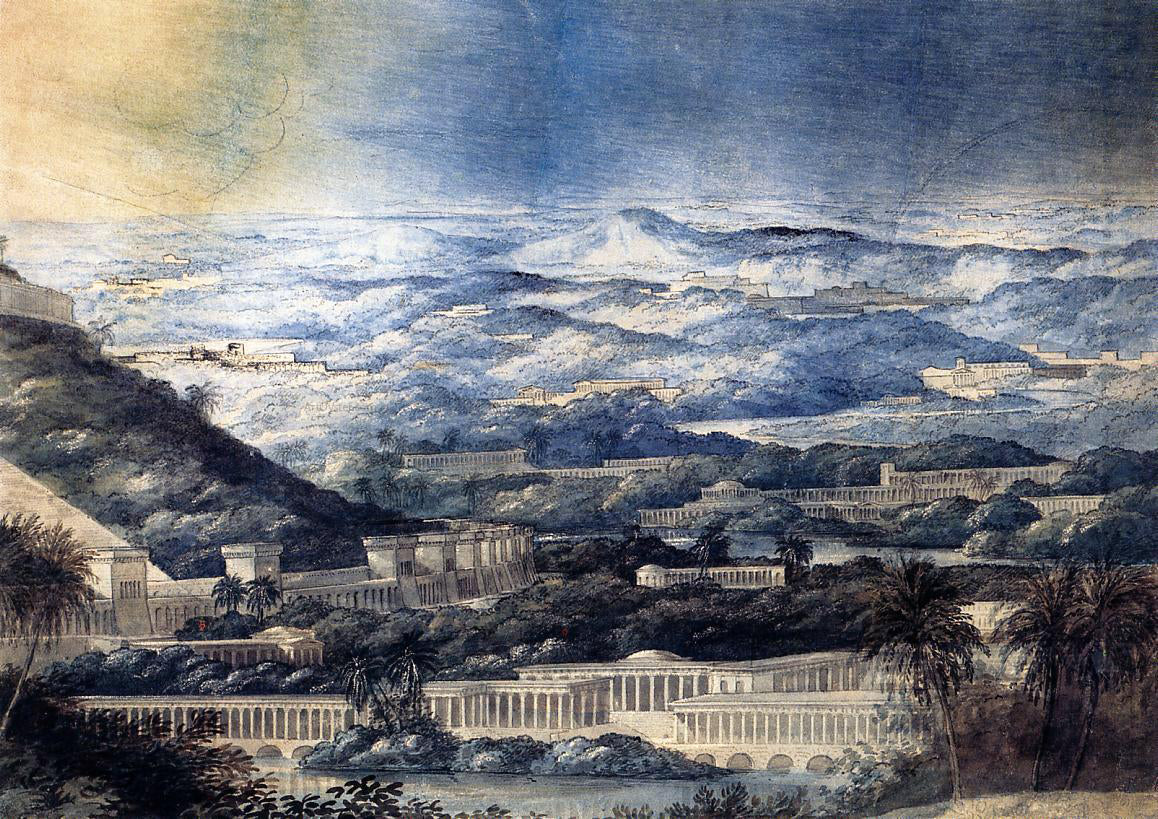 Joseph Michael Gandy Imaginary Landscape with Neoclassical Buildings - Hand Painted Oil Painting
