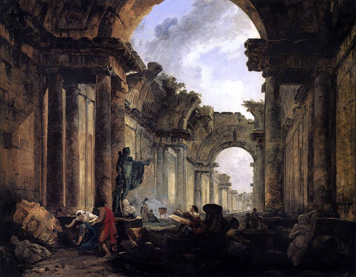Hubert Robert Imaginary View of the Grande Galerie in the Louvre in Ruins - Hand Painted Oil Painting