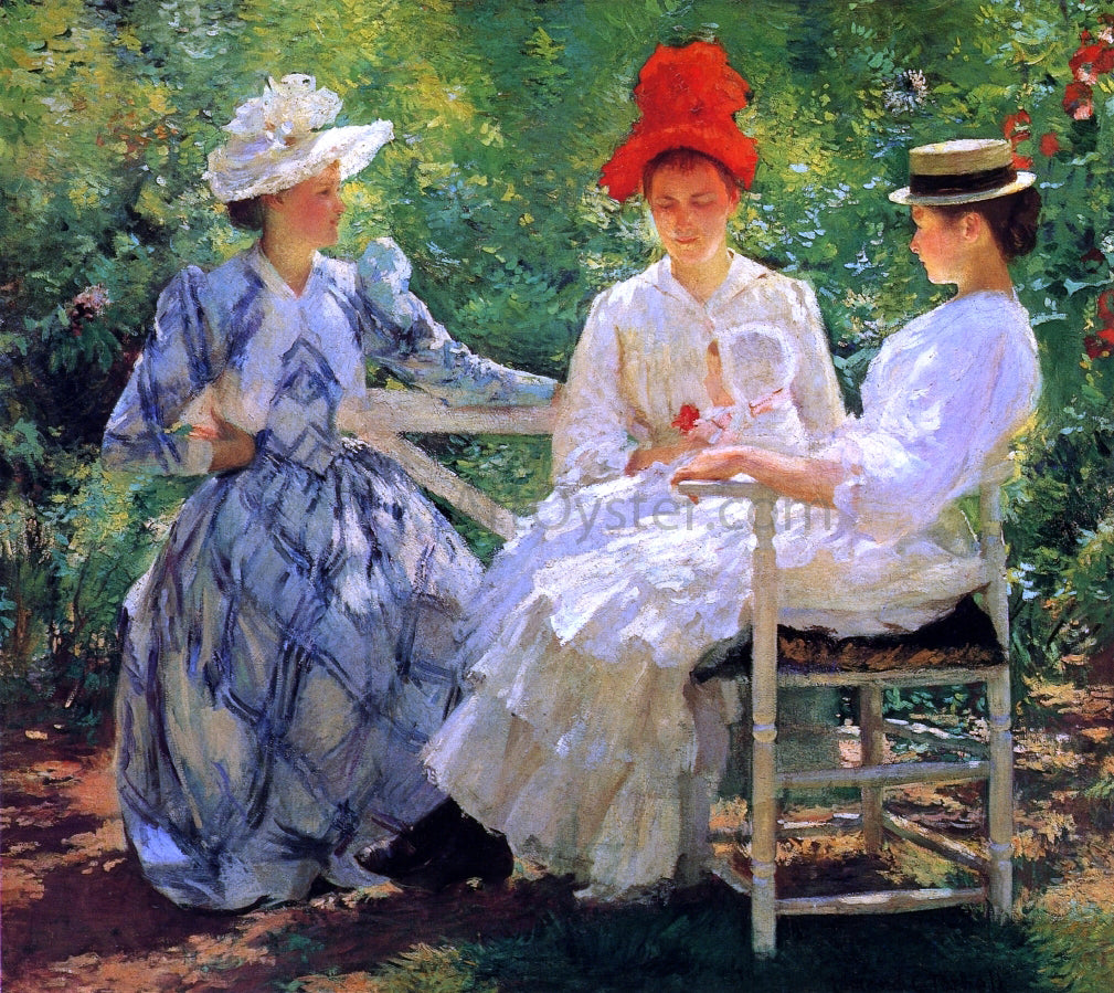 Edmund Tarbell In a Garden (also known as The Three Sisters - A Study of June Sunlight) - Hand Painted Oil Painting